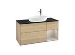 Villeroy und Boch Finion Waschtischunterschrank G952HHPC 120cm, Abdeckplatte black matt, Emotion, Regale sand matt lacquer, Oak Veneer