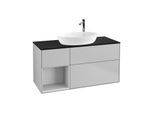Villeroy und Boch Finion Waschtischunterschrank G942MTGJ 120cm, Abdeckplatte black matt, Emotion, Regale White matt lacquer, Light grey matt