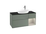 Villeroy und Boch Finion Waschtischunterschrank G952HHGM 120cm, Abdeckplatte black matt, Emotion, Regale sand matt lacquer, Olive Matt Lacquer