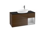 Villeroy und Boch Finion Waschtischunterschrank F952GJGN 120cm, Abdeckplatte black matt, Regale Light grey matt lacquer, Walnut veneer