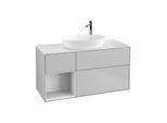 Villeroy und Boch Finion Waschtischunterschrank F941GFGJ 120cm, Abdeckplatte white matt, Regale Glossy white lacquer, Light grey matt
