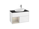 Villeroy und Boch Finion Waschtischunterschrank G892HHGF 100cm, Abdeckplatte black matt, Emotion, Regale sand matt lacquer, Glossy white lacquer