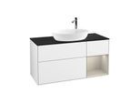 Villeroy und Boch Finion Waschtischunterschrank G952HHGF 120cm, Abdeckplatte black matt, Emotion, Regale sand matt lacquer, Glossy white lacquer