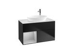 Villeroy und Boch Finion Waschtischunterschrank G891GJPD 100cm, Abdeckplatte white matt, Emotion, Regale Light grey matt lacquer, Black matt lacquer