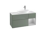 Villeroy und Boch Finion Waschtischunterschrank F951GJGM 120cm, Abdeckplatte white matt, Regale Light grey matt lacquer, Olive Matt Lacquer