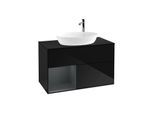 Villeroy und Boch Finion Waschtischunterschrank G892HGPH 100cm, Abdeckplatte black matt, Emotion, Regale Midnight matt lacquer, Glossy Black Lacquer