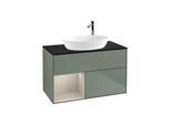 Villeroy und Boch Finion Waschtischunterschrank G892HHGM 100cm, Abdeckplatte black matt, Emotion, Regale sand matt lacquer, Olive Matt Lacquer