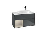 Villeroy und Boch Finion Waschtischunterschrank G891HHHG 100cm, Abdeckplatte white matt, Emotion, Regale sand matt lacquer, Midnight Blue Matt Lacquer