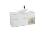 Villeroy und Boch Finion Waschtischunterschrank G951HHMT 120cm, Abdeckplatte white matt, Emotion, Regale sand matt lacquer, White matt lacquer