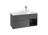 Villeroy und Boch Finion Waschtischunterschrank G951PHGK 120cm, Abdeckplatte white matt, Emotion, Regale Glossy black lacquer, Anthracite matt