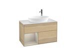 Villeroy und Boch Finion Waschtischunterschrank G891HHPC 100cm, Abdeckplatte white matt, Emotion, Regale sand matt lacquer, Oak Veneer