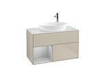 Villeroy und Boch Finion Waschtischunterschrank G891GJHH 100cm, Abdeckplatte white matt, Emotion, Regale Light grey matt lacquer, Sand Matt Lacquer