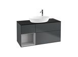 Villeroy und Boch Finion Waschtischunterschrank G942GJHG 120cm, Abdeckplatte black matt, Emotion, Regale Light grey matt lacquer, Midnight Blue Matt Lacquer