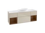 Villeroy und Boch Finion Waschtischunterschrank FD01GNHH 120cm, Abdeckplatte white matt, Regale Walnut Veneer, Sand Matt Lacquer