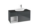 Villeroy und Boch Finion Waschtischunterschrank G942GFHG 120cm, Abdeckplatte black matt, Emotion, Regale Glossy white lacquer, Midnight Blue Matt Lacquer