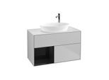 Villeroy und Boch Finion Waschtischunterschrank F891PHGJ 100cm, Abdeckplatte white matt, Regale Glossy black lacquer, Light grey matt