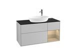 Villeroy und Boch Finion Waschtischunterschrank F952PCGJ 120cm, Abdeckplatte black matt, Regale Oak Veneer, Light grey matt