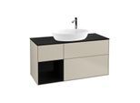 Villeroy und Boch Finion Waschtischunterschrank G942PHHH 120cm, Abdeckplatte black matt, Emotion, Regale Glossy black lacquer, Sand Matt Lacquer