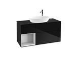 Villeroy und Boch Finion Waschtischunterschrank G942GFPH 120cm, Abdeckplatte black matt, Emotion, Regale Glossy white lacquer, Glossy Black Lacquer