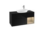 Villeroy und Boch Finion Waschtischunterschrank F952PCPH 120cm, Abdeckplatte black matt, Regale Oak Veneer, Glossy Black Lacquer