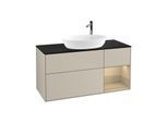 Villeroy und Boch Finion Waschtischunterschrank G952PCHH 120cm, Abdeckplatte black matt, Emotion, Regale Oak Veneer, Sand Matt Lacquer
