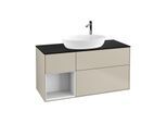 Villeroy und Boch Finion Waschtischunterschrank G942GFHH 120cm, Abdeckplatte black matt, Emotion, Regale Glossy white lacquer, Sand Matt Lacquer