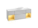 Villeroy und Boch Finion Waschtischunterschrank FD01HFGJ 120cm, Abdeckplatte white matt, Regale Gold matt lacquer, Light grey matt
