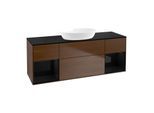 Villeroy und Boch Finion Waschtischunterschrank GD02PHGN 120cm, Abdeckplatte black matt, Emotion, Regale Glossy black lacquer, Walnut veneer