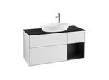 Villeroy und Boch Finion Waschtischunterschrank G952PDMT 120cm, Abdeckplatte black matt, Emotion, Regale Black matt lacquer, White matt lacquer