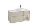 Villeroy und Boch Finion Waschtischunterschrank F951HHHH 120cm, Abdeckplatte white matt, Regale sand matt lacquer, Sand Matt Lacquer