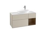 Villeroy und Boch Finion Waschtischunterschrank F951GNHH 120cm, Abdeckplatte white matt, Regale Walnut Veneer, Sand Matt Lacquer