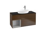 Villeroy und Boch Finion Waschtischunterschrank G942GJGN 120cm, Abdeckplatte black matt, Emotion, Regale Light grey matt lacquer, Walnut veneer