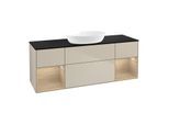 Villeroy und Boch Finion Waschtischunterschrank FD02PCHH 120cm, Abdeckplatte black matt, Regale Oak Veneer, Sand Matt Lacquer