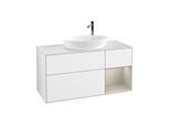 Villeroy und Boch Finion Waschtischunterschrank F951HHGF 120cm, Abdeckplatte white matt, Regale sand matt lacquer, Glossy white lacquer
