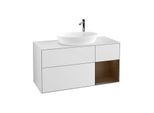 Villeroy und Boch Finion Waschtischunterschrank F951GNMT 120cm, Abdeckplatte white matt, Regale Walnut Veneer, White matt lacquer