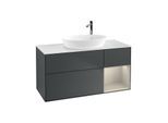 Villeroy und Boch Finion Waschtischunterschrank F951HHHG 120cm, Abdeckplatte white matt, Regale sand matt lacquer, Midnight Blue Matt Lacquer