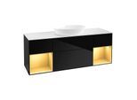 Villeroy und Boch Finion Waschtischunterschrank FD01HFPH 120cm, Abdeckplatte white matt, Regale Gold matt lacquer, Glossy Black Lacquer