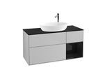Villeroy und Boch Finion Waschtischunterschrank F952PHGJ 120cm, Abdeckplatte black matt, Regale Glossy black lacquer, Light grey matt