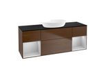 Villeroy und Boch Finion Waschtischunterschrank FD02GJGN 120cm, Abdeckplatte black matt, Regale Light grey matt lacquer, Walnut veneer