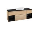 Villeroy und Boch Finion Waschtischunterschrank GD02PHPC 120cm, Abdeckplatte black matt, Emotion, Regale Glossy black lacquer, Oak Veneer