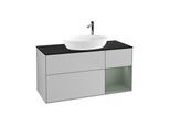 Villeroy und Boch Finion Waschtischunterschrank G952GMGJ 120cm, Abdeckplatte black matt, Emotion, Regale Olive matt lacquer, Light grey matt