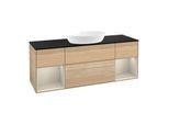 Villeroy und Boch Finion Waschtischunterschrank GD02HHPC 120cm, Abdeckplatte black matt, Emotion, Regale sand matt lacquer, Oak Veneer