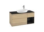 Villeroy und Boch Finion Waschtischunterschrank F952PHPC 120cm, Abdeckplatte black matt, Regale Glossy black lacquer, Oak Veneer
