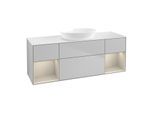 Villeroy und Boch Finion Waschtischunterschrank FD01HHGJ 120cm, Abdeckplatte white matt, Regale sand matt lacquer, Light grey matt