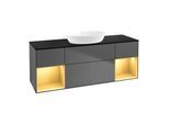 Villeroy und Boch Finion Waschtischunterschrank FD02HFGK 120cm, Abdeckplatte black matt, Regale Gold matt lacquer, Anthracite matt