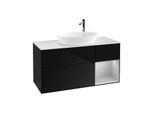 Villeroy und Boch Finion Waschtischunterschrank G951GJPH 120cm, Abdeckplatte white matt, Emotion, Regale Light grey matt lacquer, Glossy Black Lacquer