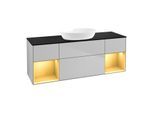 Villeroy und Boch Finion Waschtischunterschrank GD02HFGJ 120cm, Abdeckplatte black matt, Emotion, Regale Gold matt lacquer, Light grey matt