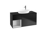 Villeroy und Boch Finion Waschtischunterschrank G942GFPD 120cm, Abdeckplatte black matt, Emotion, Regale Glossy white lacquer, Black matt lacquer