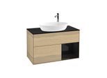 Villeroy und Boch Finion Waschtischunterschrank F902PHPC 100cm, Abdeckplatte black matt, Regale Glossy black lacquer, Oak Veneer