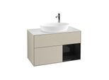 Villeroy und Boch Finion Waschtischunterschrank G901PHHH 100cm, Abdeckplatte white matt, Emotion, Regale Glossy black lacquer, Sand Matt Lacquer